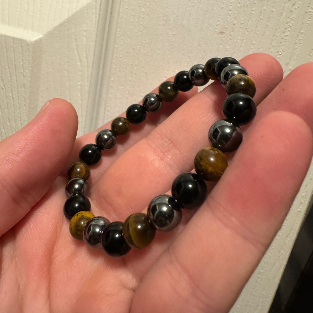 Tiger Eye and Black Bead Bracelet